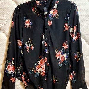 Central Park West Black/Floral Long Sleeve Blouse